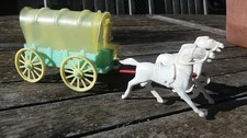 Rare Jouet Chariot bâché Western Ouest américain avec Cowboy Vintage