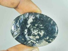 51Cts. Agate mousse verte naturelle forme ovale cabochon pierre précieuse en ...