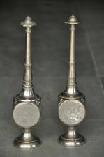 2 PC Vieux Laiton Gravé Rond