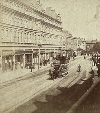 Tramway hippomobile Ville à identifier UK possible c1895 Photo Stereo Vintage 