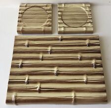 DESSOUS DE PLAT ET DE BOUTEILLE EN BARBOTINE.ST CLEMENT.Faïence façon bambou