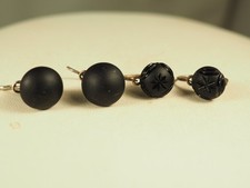 2 PAIRE BOUCLE D'OREILLES ANCIENNE ARGENT MASSIF JAIS ANTIQUE SILVER JET EARRING