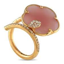 Ton Joli 18K Yellow Gold 0.31ct Diamond and Rose Quartz Ring