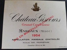etiquette vin Château Giscours 1954 ,  9,5 x 12,5 cm.