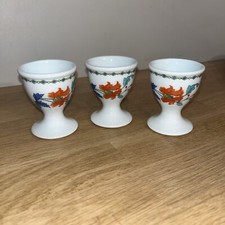 Lot De 3 Coquetiers En Porcelaine De Paris Décor Fleurs Pavot