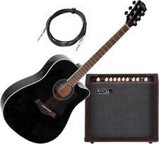 Guitare Electro Acoustique Folk Cutaway Noir 3-Bandes EQ Noir Combo & Cable Set