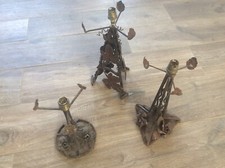 LOT de 3 ANCIEN PIED DE LAMPE EN FER FORGÉ ART DÉCO DÉCOR FEUILLAGE