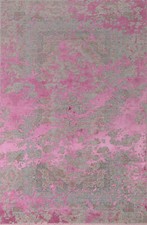 Tapis En Soie Turc Sculpté Floral Rose 7x9 Pieds Doux