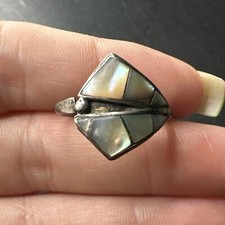 Ancienne Bague En Argent Massif 925 Jonc Alliance Anneaux Créateur nacre