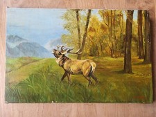 Tableau Ancien Chasse Huile sur toile Signé G. Milleret Brame du Cerf Annees 50
