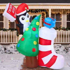 5 FT Tall Christmas Tree Inflatable Outdoor Decorations, Inflatable Penguin with