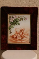 plaque décorative en verre ou opaline à décor d anges fin XIX ème **