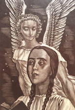 Bois gravé Albert Decaris L'Annonciation Marie Ange Gabriel Christ +RARE+