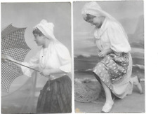2 CPA carte postale ancienne belle femme  à la coiffe parapluie pêche ~1910