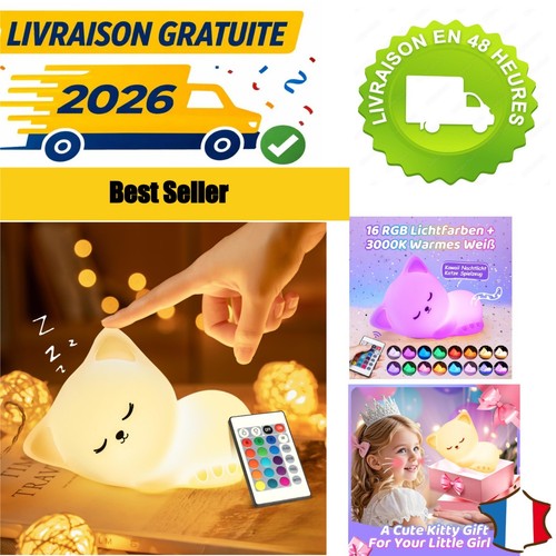 Veilleuse enfant chat led - enfant,