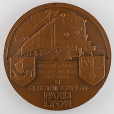 Médaille SNCF Électrification Paris-Lyon 1950 - signée Marcel Renard