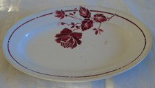 Ancien plat ovale Hamage France Moulin des Loups modèle Rigobert fleur rose