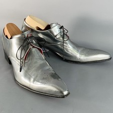 Jeffery West Taille 11 Chaussures En Cuir Métallique Argenté À Lacets Perforées