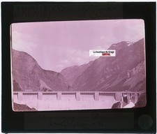 Barrage du Chambon, photo J. Moulin, plaque verre, couleur, positif 8,5x10 cm