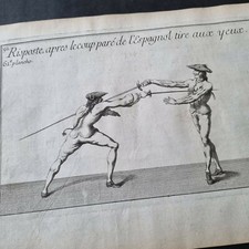 Gravure Ancienne XVIIIè Escrime Danet L'Art des Armes Fencing Etching 18thC