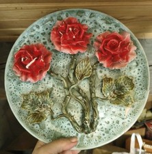 Assiette murale ancienne Gien France n°489 – Roses en relief – céramique...