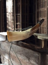 Corne ancienne d’Allemagne en vache, objet vintage de collection, déco rétro