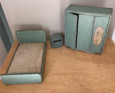 Chambre à coucher de Poupée en Bois Jouet Ancien  Vintage de Collection