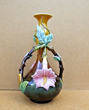 Vase barbotine fleurs en relief anses façon bois DECLERG & L'HERMINE de ORCHIE