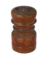 Bougeoir Rond Ancien Bois Vieux Teck Patine d'Origine Inde 8x14cm