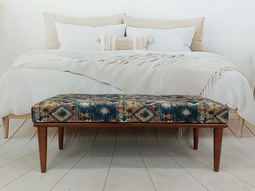 Blue kilim pattern ottoman - kilim,