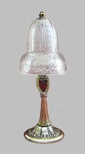 Art Deco lamp P MAYNADIER attributed pressed glass shade bronze base France 1920