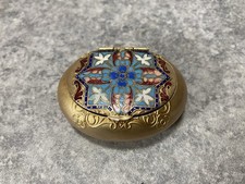 Boîte Poudrier. Laiton doré Email Champlevé. Art Nouveau. Miroir France Vintage