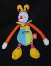 🤡Peluche doudou clown MOULIN ROTY Dragobert lutin vert bleu grelot 25 cm TTBE