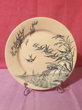 Belle assiette ancienne terre de feu de Grigny décor oiseaux et bateaux  Ref 4