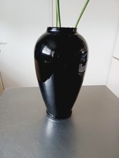 Superbe Vase En Verre Noir Ovoïde Bord Collerette Vintage