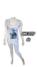 One Step Taille 40  Haut top tee shirt manches courtes gris clair bleu