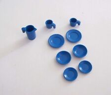 PLAYMOBIL (1467) VAISSELLE - Cruche, Verre, Assiette Bleu Vintage 3258 3146 3775