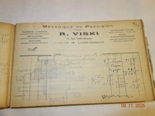 ANCIEN CARNET FACTURIER MECANIQUE DE PRECISION R. VISKI LYON TERREAUX USINAGE