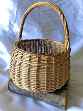 Vintage French Small Child's Handwoven Wicker Gathering Basket