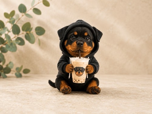Cute rottweiler puppy boba tea - cute,
