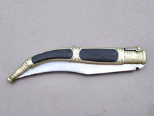 Ancien couteau pliant espagnol, palanquille, ébène et laiton, guilloché, 20,5cm