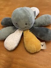 O/ Doudou Peluche pieuvre poulpe gris Bleu Jaune pois NATTOU Grelot D’activités