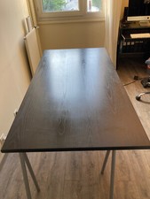 Bureau table plateau bois noir tréteaux TBE 150 x 75