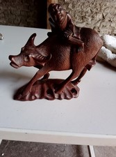 Vintage statue buffle d'eau et cavalier chinois sculpté à la main