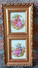 petit cadre décor type fragonard en porcelaine et bois