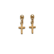 Boucles D'oreilles Pendantes CROIX Plaqué or 18 CARATS 750 Millièmes Bijoux NEUF