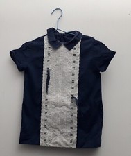 Ancienne Robe-tablier  enfant  coton bleu et broderie blanche