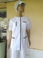 BLOUSE TUNIQUE D INFIRMIERE BLANC & NOIR  MEDICAL COIFFEUR ESTHETIQUE TM NEUVE