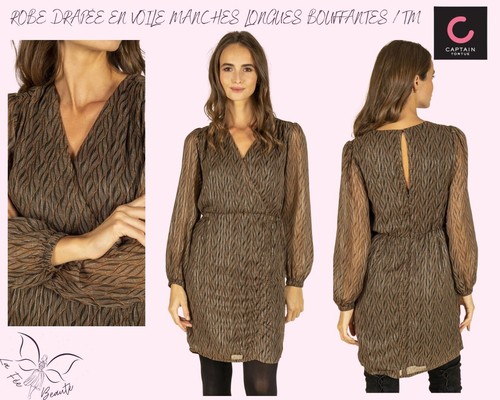 Robe drapée voile manches - robe,