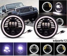 2 Phares LED Rond 75W 7" Feux de Route Croisement Diurne DRL Yeux d'ange 4x4 VTT